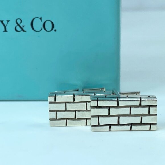 Rare 1990s Tiffany & Co Brick brock motif Cufflinks sterling Silver JR321